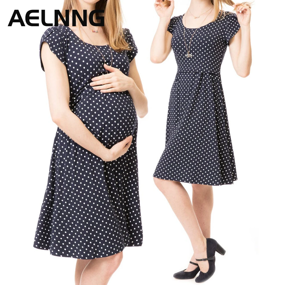 

Maternity Clothes 2022 Summer New Pregnancy Dress Short Sleeve Polka Dot Casual Women's Dresses Breastfeeding Clothing T1005