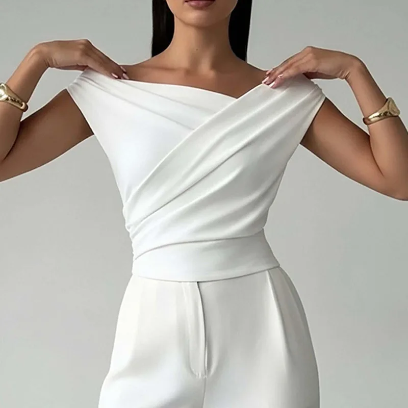 2026 spring and summer new women's clothing sexy off-the-shoulder irregular collar small vest top women