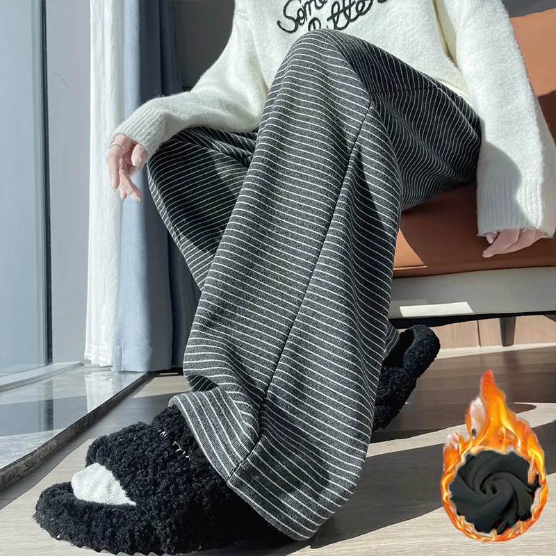 Damenhose, Damenhose, gestreifte Freizeithose mit weitem Bein, Y2K-lose Hose, elastische Damenhose, Winterhose