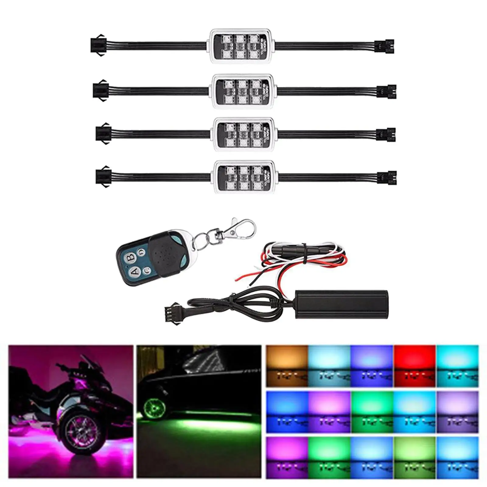 Car Motorcycle RGB LED Smart Brake Lights Atmosphere Light With Remote Control Decorative Strip Lamp