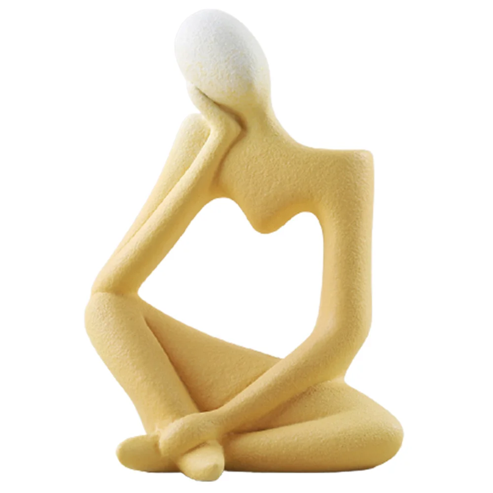 Modern Resin Abstract Thinker Statue for Decoration Simple Sculpture Figurine Office Ceramics Vase Home Decor(Yellow)