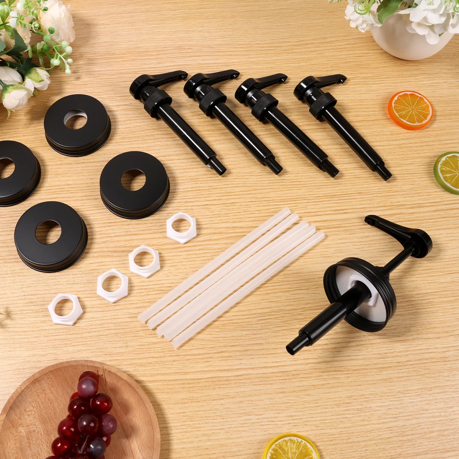 

5 шт., стеклянная банка, дозатор сиропа, крышка насоса из нержавеющей стали, дозатор медового соуса, крышка насоса, простая установка для 16 унций, обычный рот