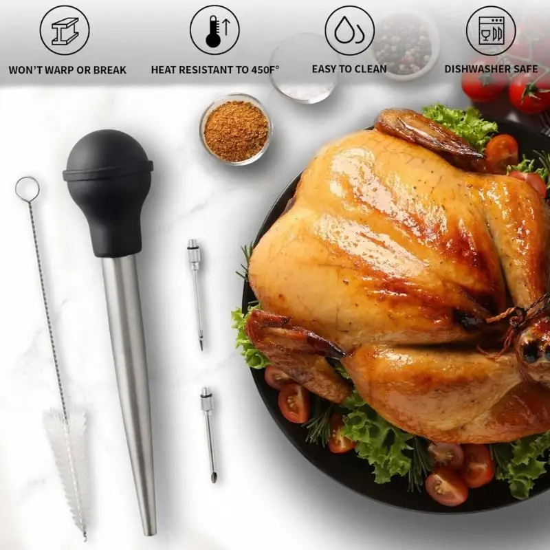 D0AB Thép không gỉ Công cụ baster Baster của D0ab và Bàn chải làm sạch Phụ kiện Lễ Tạ ơn để nấu ăn