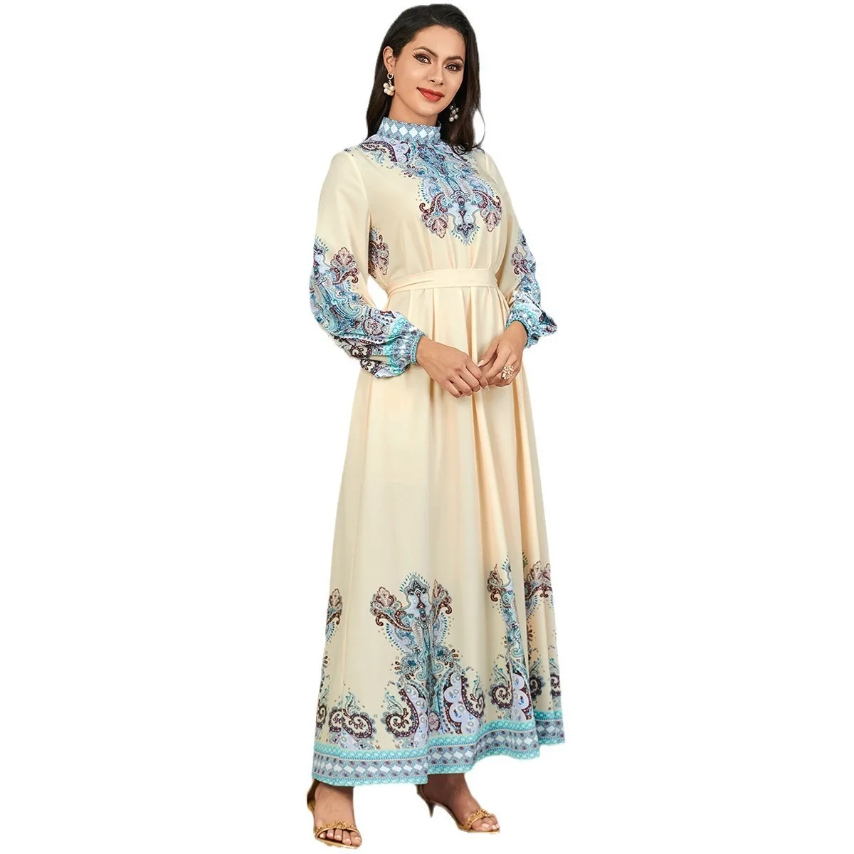 3886 Positioning Digital Printed Robe Dubai Muslim Dress