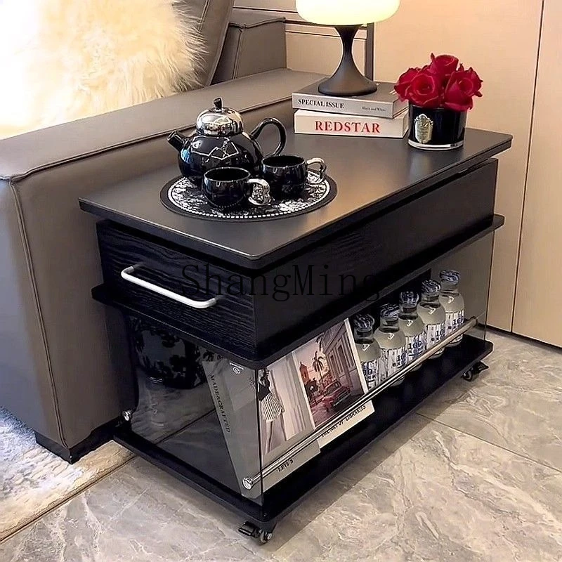 

ZYY light luxury modern lifting movable coffee table solid wood household multi-functional folding simple side cabinet