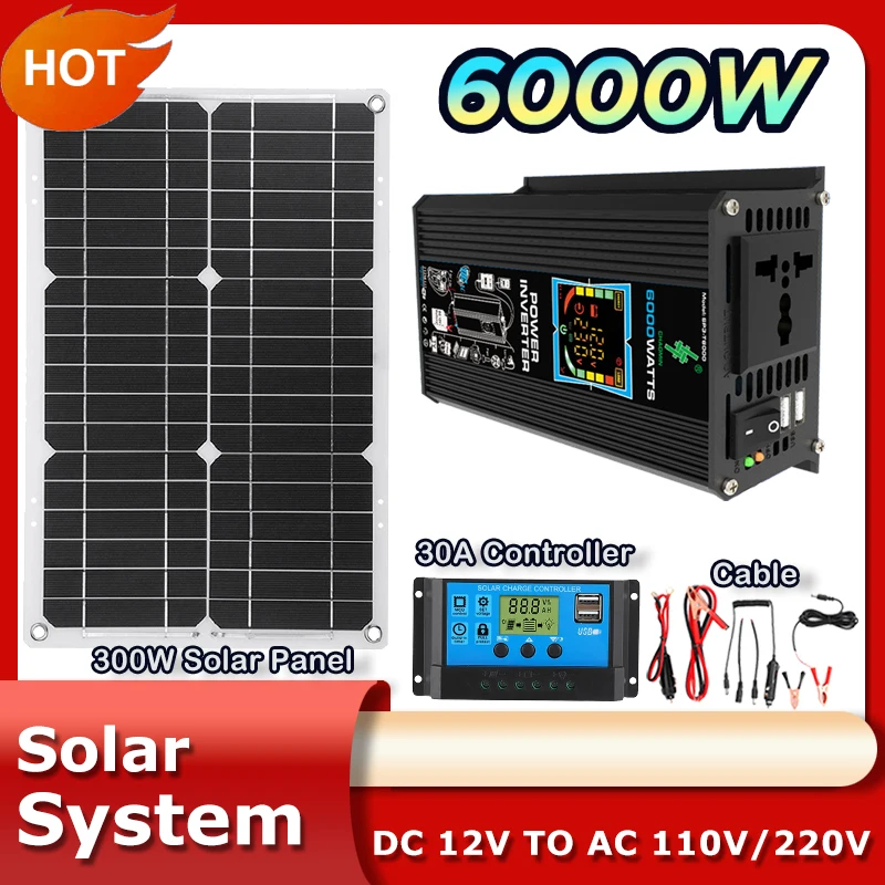 6000W Solar Series System Combination Inverter Controller Solar Panel 12V to 220V/110V Smart Charge Discharge Camping For Car RV