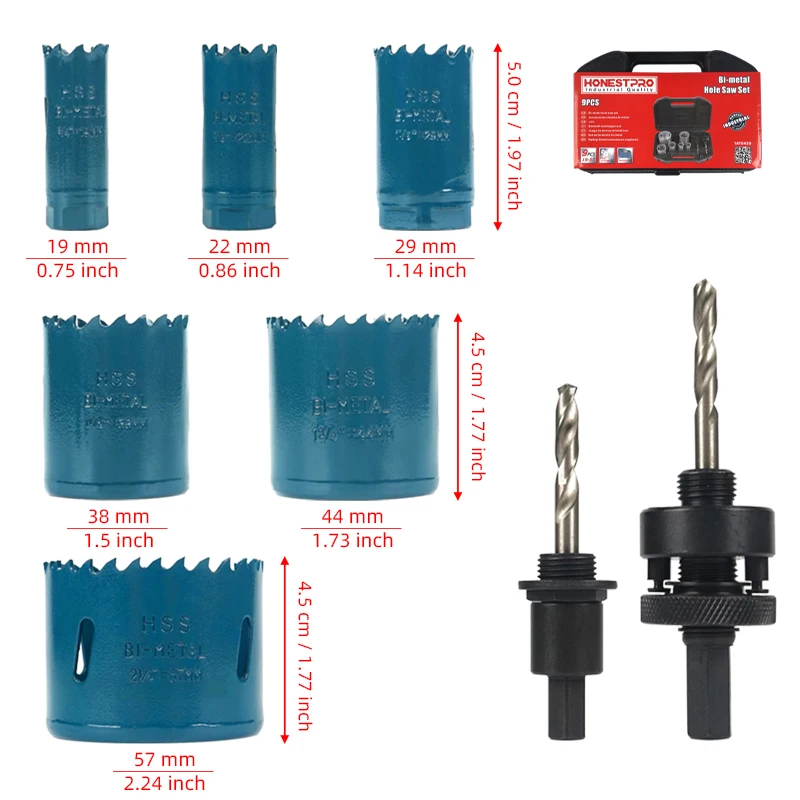 9 قطعة مجموعة المنشار الثقب 19-57 مللي متر HSS ثنائية المعدن هول المنشار القاطع لقمة ثقب مجموعة لحفر الخشب على أنبوب عدد وأدوات #6