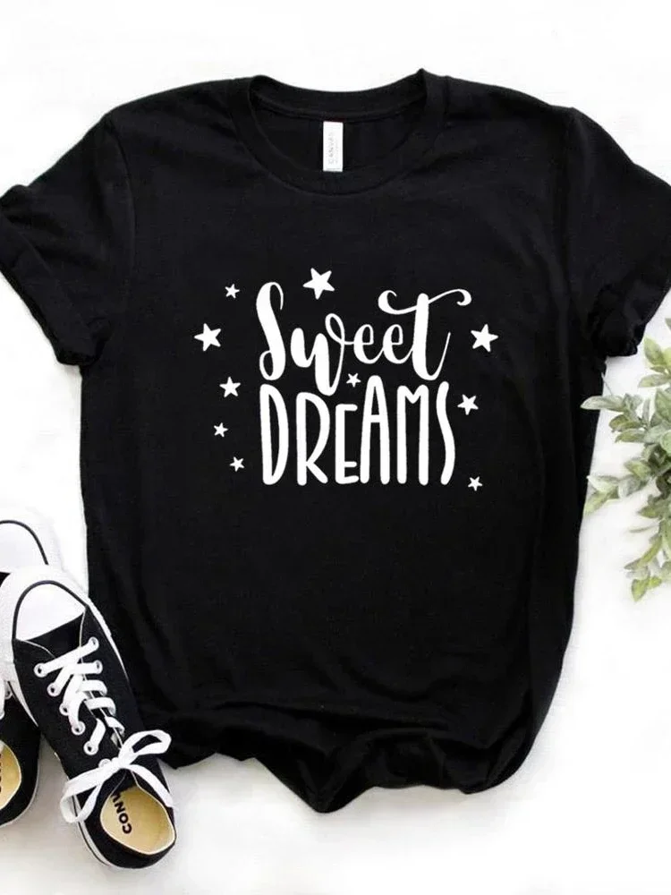 2024 Women T Shirt Sweet Dreams Print Tshirt Women Short Sleeve O Neck Loose T-shirt Ladies Causal Tee Shirt Clothes Tops y2k to