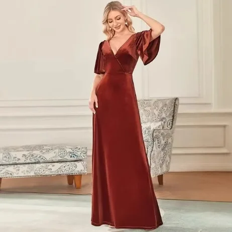Vestido De noche Retro personalizado para mujer, Vestidos formales largos De terciopelo con cuello en V sexys, Vestidos De Novias