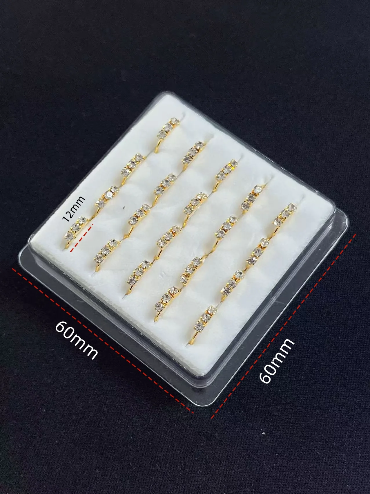 1 Box/20 Stück Gold-Silber-Nasenring aus Messing, eingelegt mit glänzenden Glassteinen - Luxuriöser Nasenschmuck für Damen, perfekt für – Detail 6