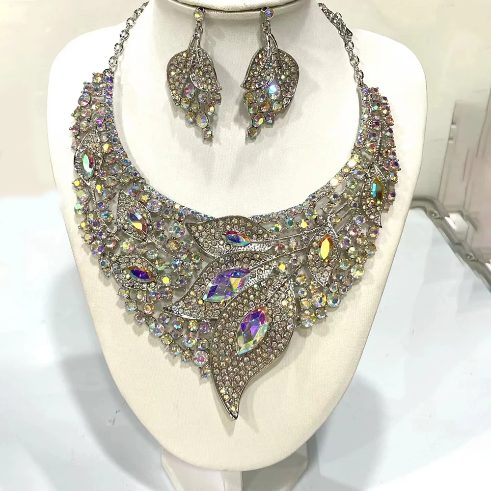 African Jewelry Sets Wedding Bride Rhinestone Jewelry sets For Women Nigerian Jewelry Set Crystal Bridal Necklace Earrings Set