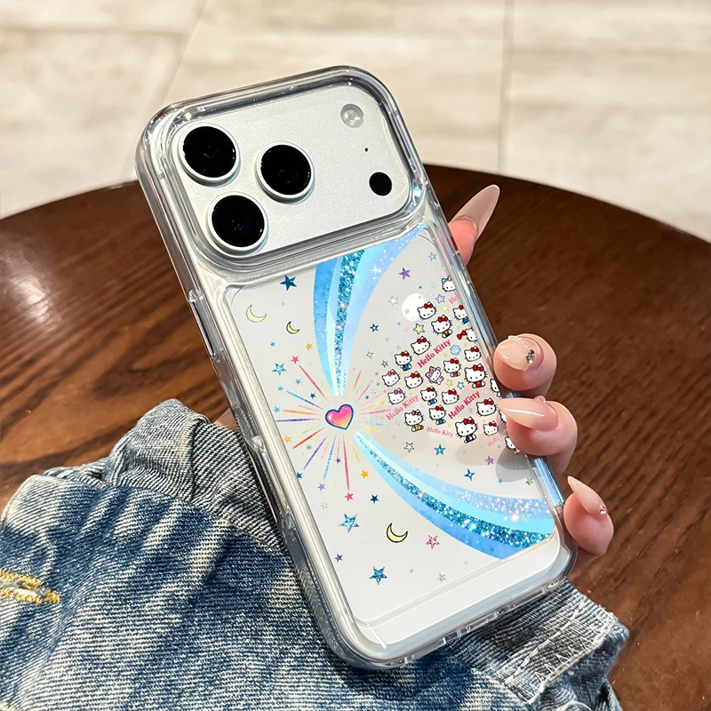 

Kawaii Hello Kitty Starry Sky Glitter Phone Case For iPhone 17 16 15 Pro Max 17 14 11 13 12 Clear Transparent Soft Bumper Cases