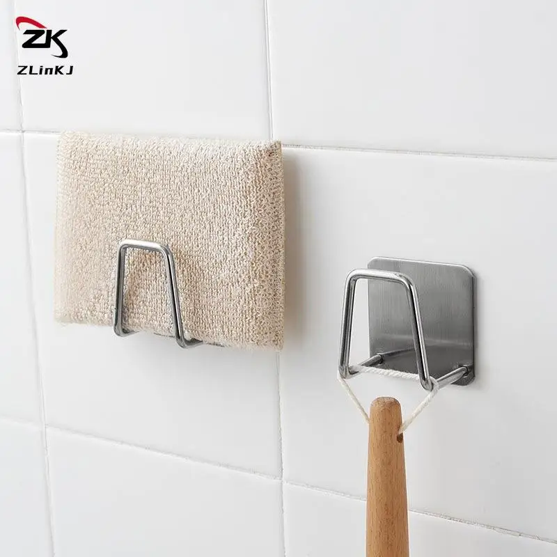 Sink Sponge Rack Drain Storage Shelf Stainless Steel Kitchen Wire Ball Rag Organizer Holder Self Adhesive Storage Rack Wall Hook