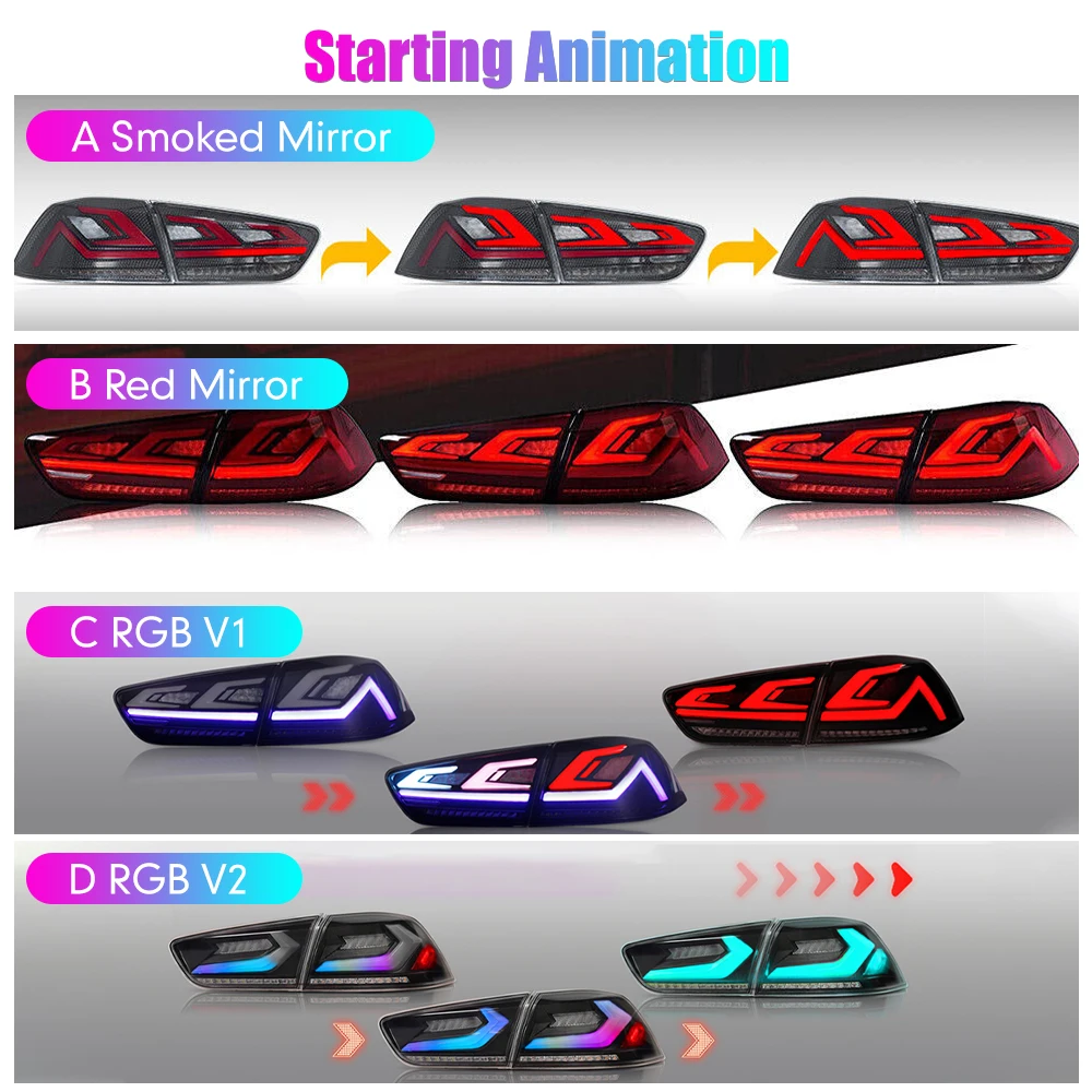 

2PCs Car Tail Light Assembly For Mitsubishi Lancer EVO-X 2008-18 Dynamic LED Brake Signal light Car led