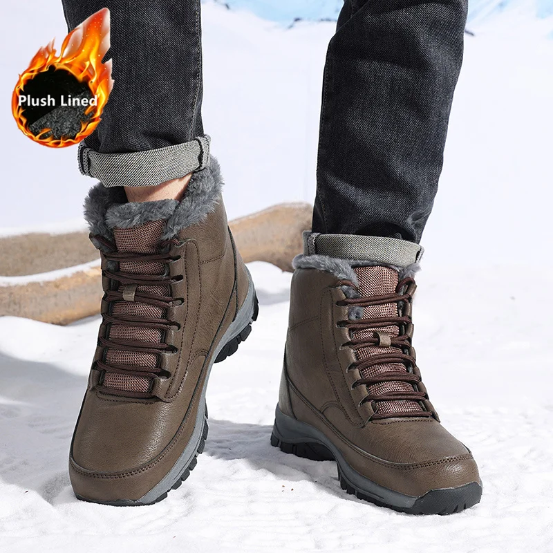 Herren-Winterstiefel, warme, mit Plüsch gefütterte Stiefeletten, rutschfeste Outdoor-Wanderschuhe, Arbeitsschuhe, Schnürstiefel, hohe Lederstiefel. – Detail 11