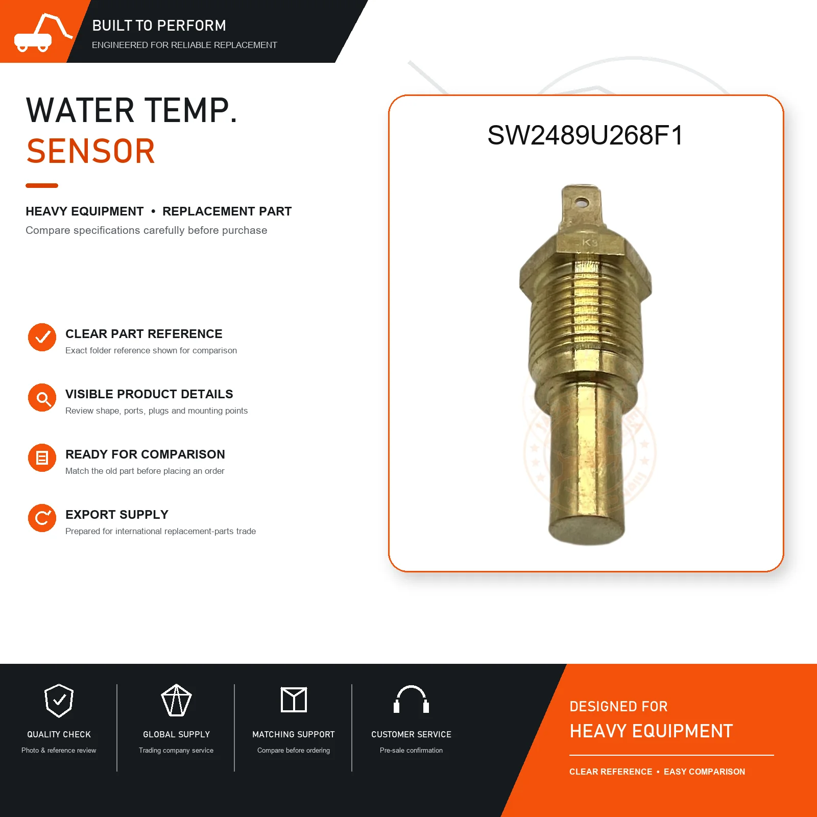 SW2489U268F1 Coolant Temperature Sensor Replacement Component for Construction Machinery