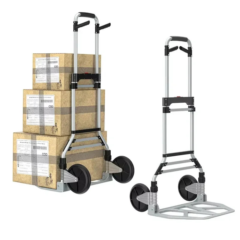 150KG Capacity Industrial Foldable Hand Truck Portable Aluminum Dolly Cart Telescoping Handle TPR Wheels Shopping Storage