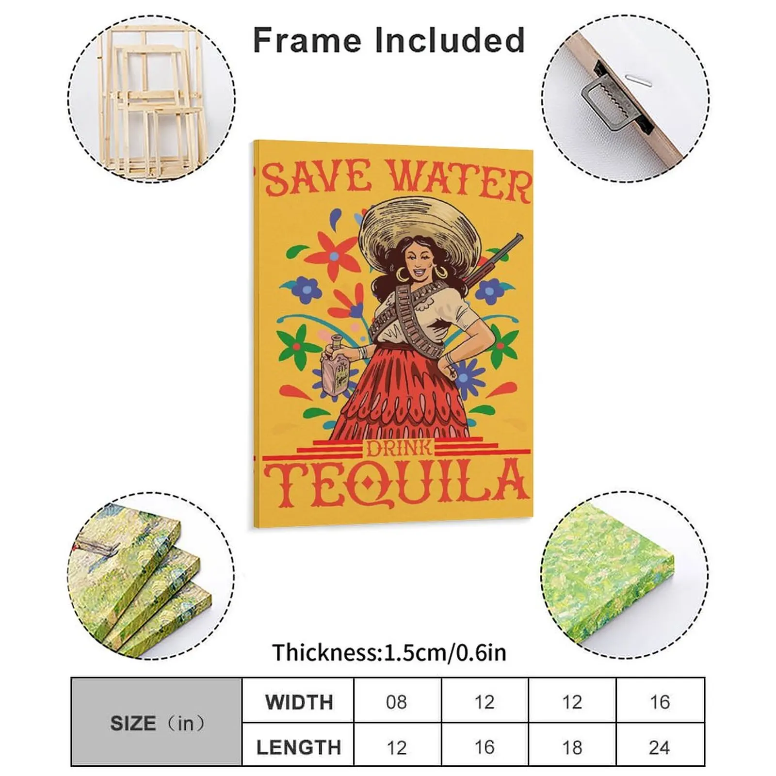 Save Water Drink Tequila Funny Mexican Tequila Woman Art Canvas Painting Pub Personalized Framed Wall Paintings