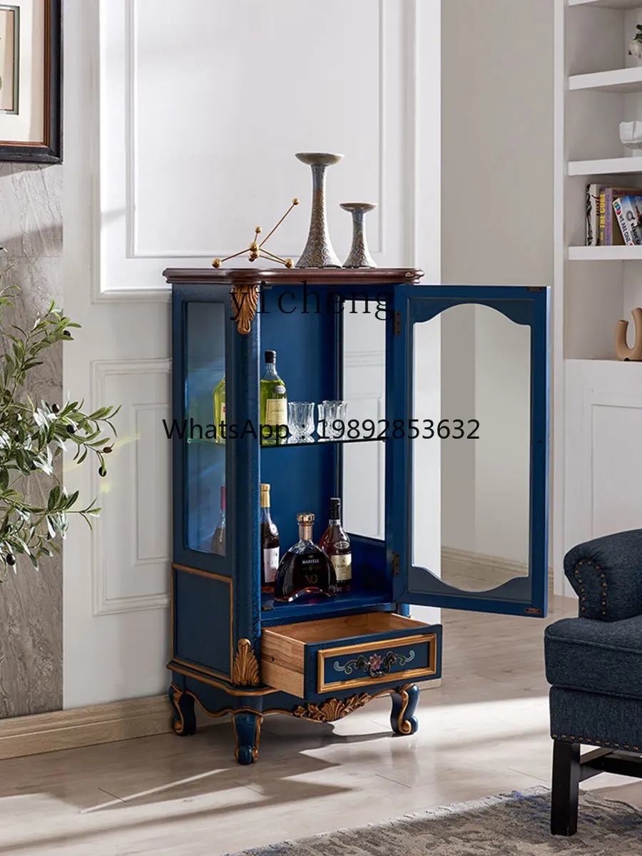 

Solid Wood Single Door Wine Cabinet Living Room Glass Door TV Side Cabinet Retro Display Low Cabinet Wall Storage