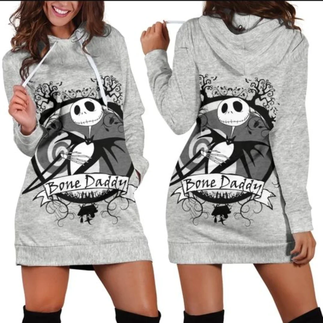 Disney Jack Skellington Hoodie Dress Sweater Fashion y2k Dress Sweatshirt Dress 3d Allover Printed Hoodie for Women