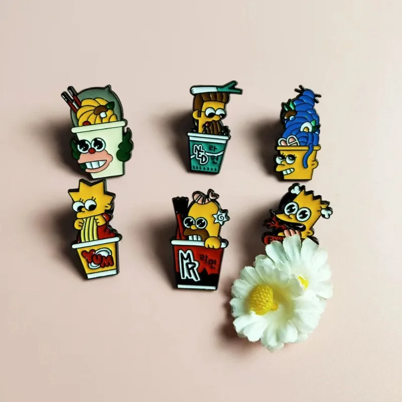 6pcs Set The Simpsons Cute funny Badges Halloween Cartoon Enamel Pins Metal Clothing student backpacks accessories birthday Gift view 4