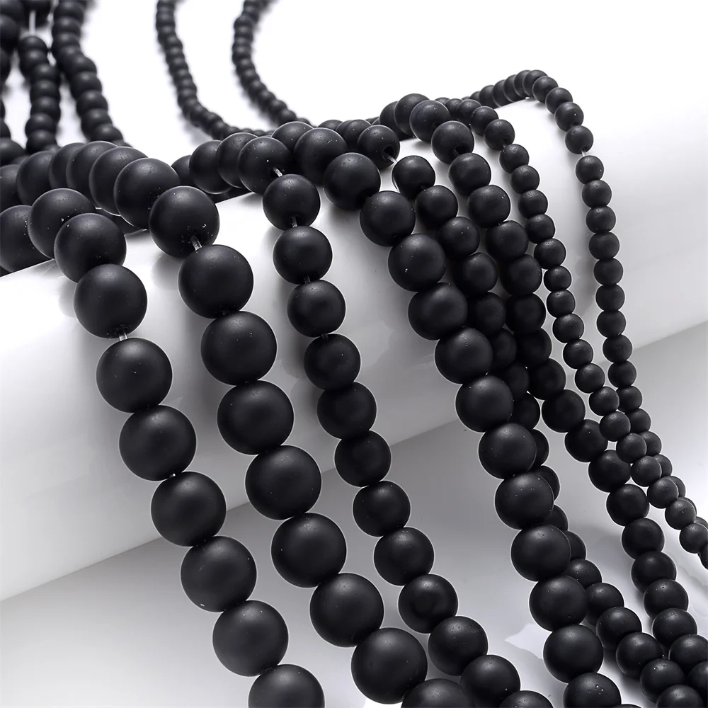 Natural Black Matte Stone Beads Round Frosted Spacer Beads for Jewelry Making DIY Charms Bracelet Necklace Accessories 4-12mm