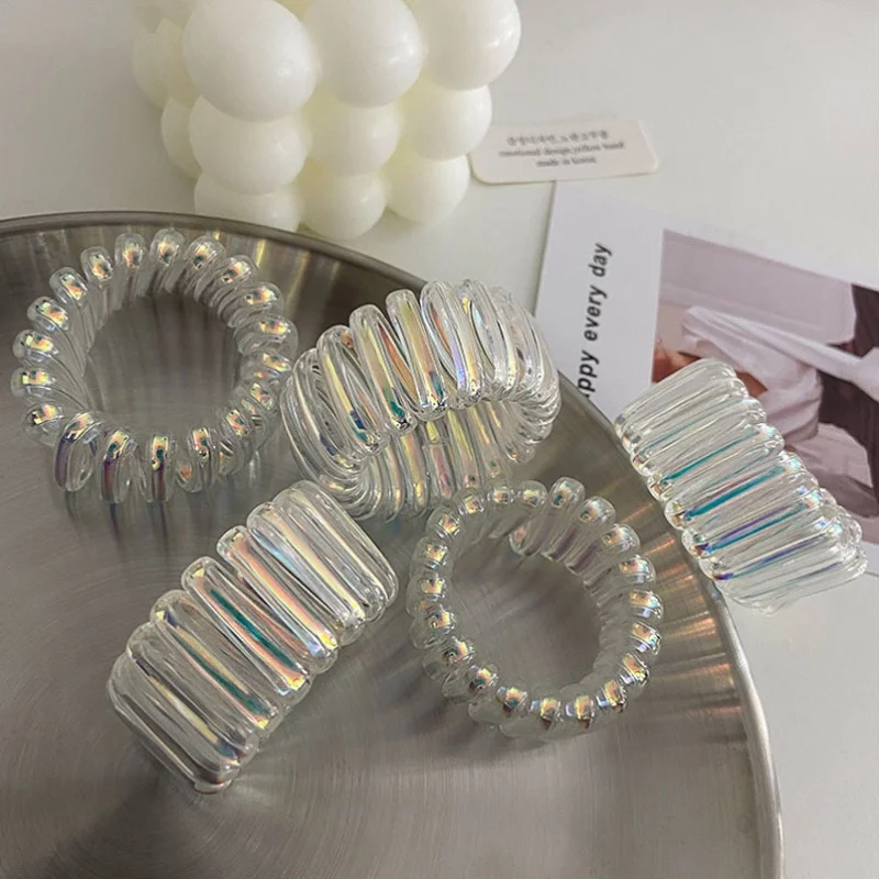 5pcs Trendy White Transparent Phone CordHair Ring Elastic Hair Band Woman PonytailHair Scrunchies Hair Accessories