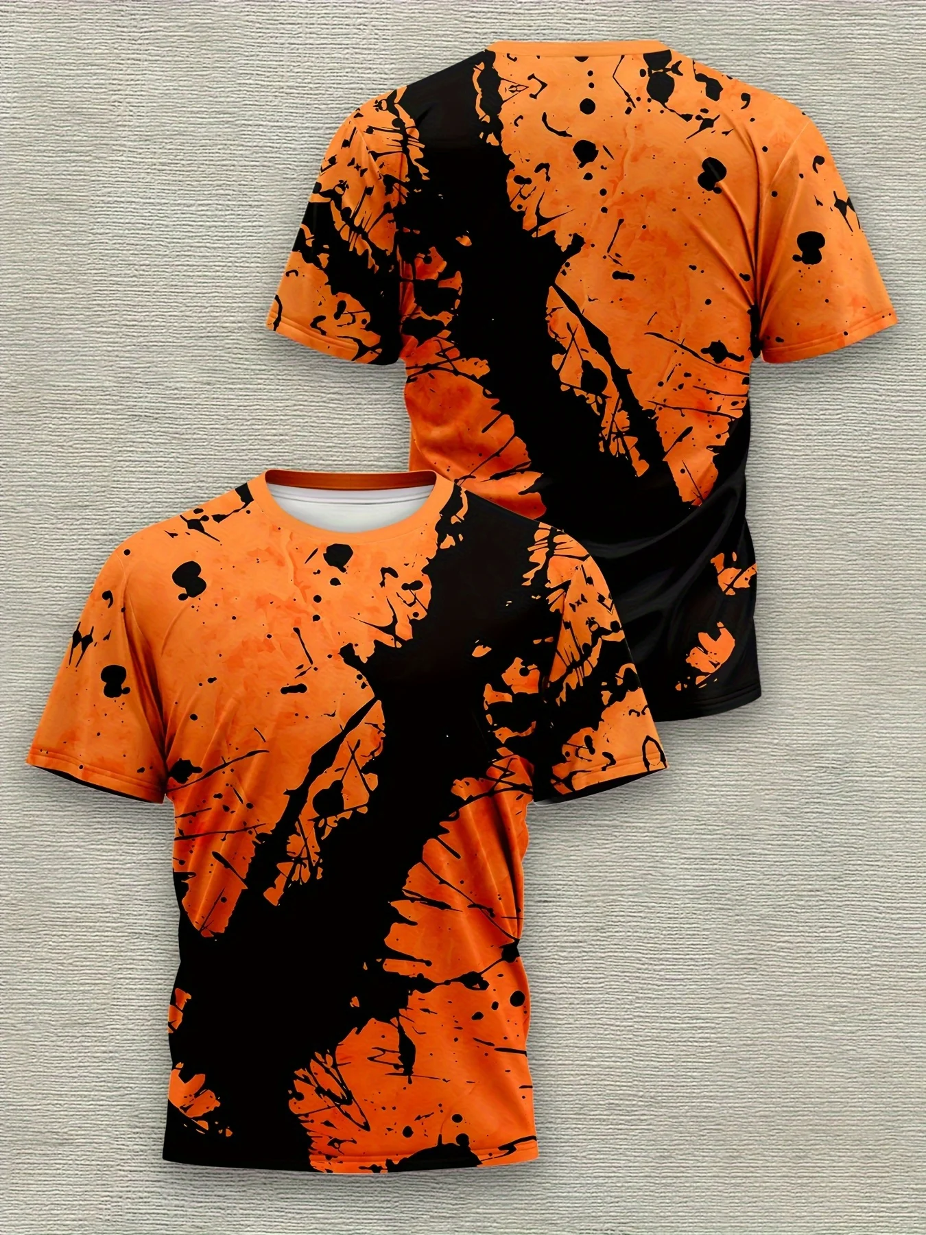 Bold Abstract Splash Tee] Bold Orange Black Abstract Splash Design Men's Plus Size T-Shirt Men Women's Shirts Kids Tshirt