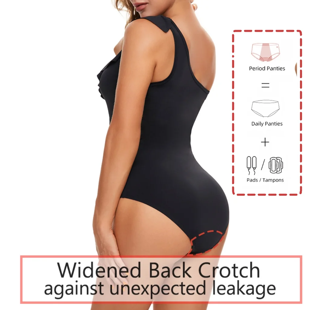 One-shoulder menstrual period swimsuit, four-layer leak-proof and absorbent, women's menstrual period swimming training swimsuit