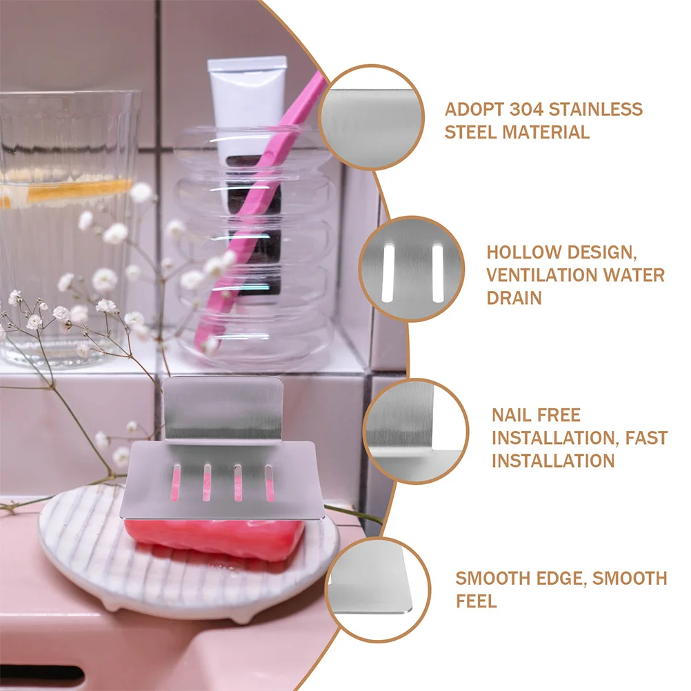 

Stainless Steel Dish Draining Soap Holder For Bathroom Kitchen Shower Wall Mounted Soap Tray Organizer No Adhesive