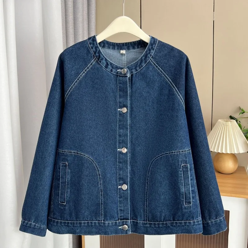 

Свободная винтажная джинсовая куртка оверсайз 2025 года, женское короткое джинсовое пальто, весенне-осенний однобортный повседневный топ с круглым вырезом, женская чакета