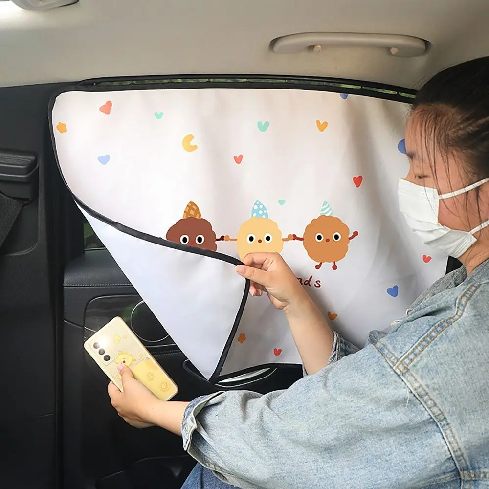 Love Bear Printed Car Curtains Cartoon Embedded Rail Auto Window Car Sunshades Car Insulated Sunscreens for Car Accessories