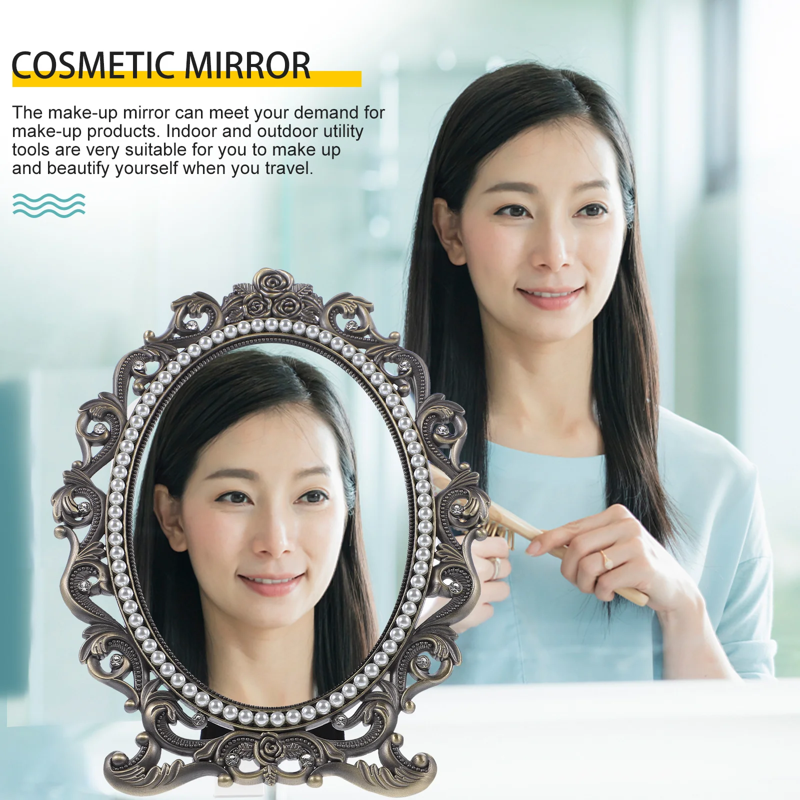 Vintage Perle Make-up Spiegel Desktop Stehende Kommode Spiegel Perlglanz Tischplatte High Definition