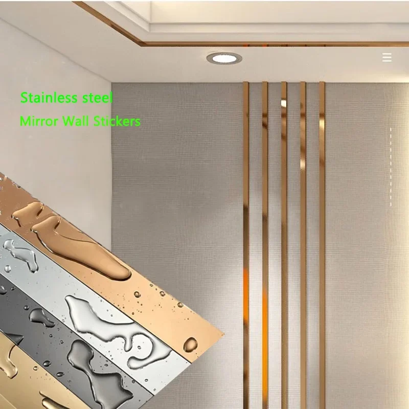 1 Roll Gold Wall Sticker Stainless Steel Flat Decorative Lines Titanium Wall Ceiling Edge Strip Mirror   wall decor  stickers