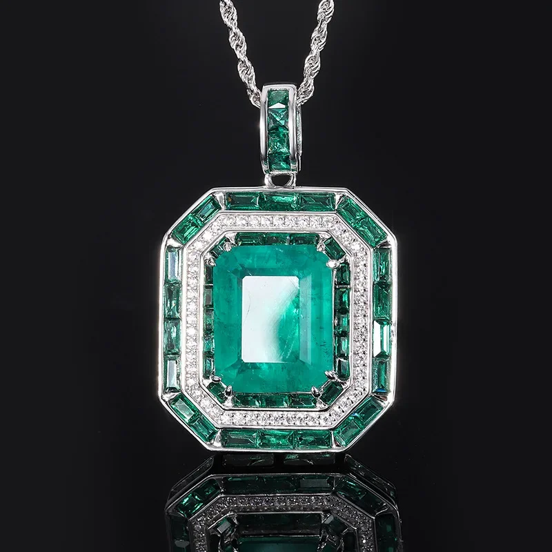 

S'rJewelry Copper Bottom Gold-plated European Imitation Emerald Red Corundum Luxury Square 12 * 16 Pendant Necklace for Women