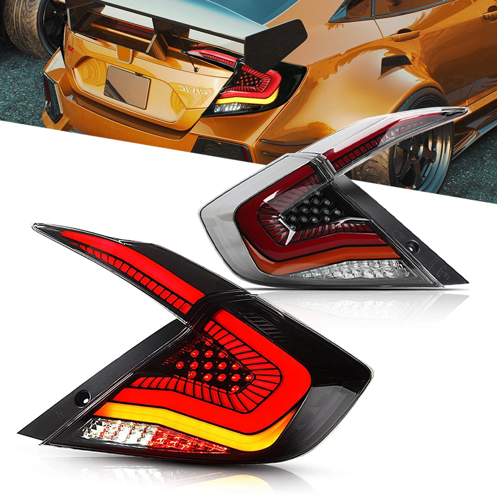 

Пара светодиодных задних фонарей в сборе для Honda 10 Civic 2016 2017 2018 2019 2020 2021, задний фонарь, задний стоп-сигнал, задний фонарь