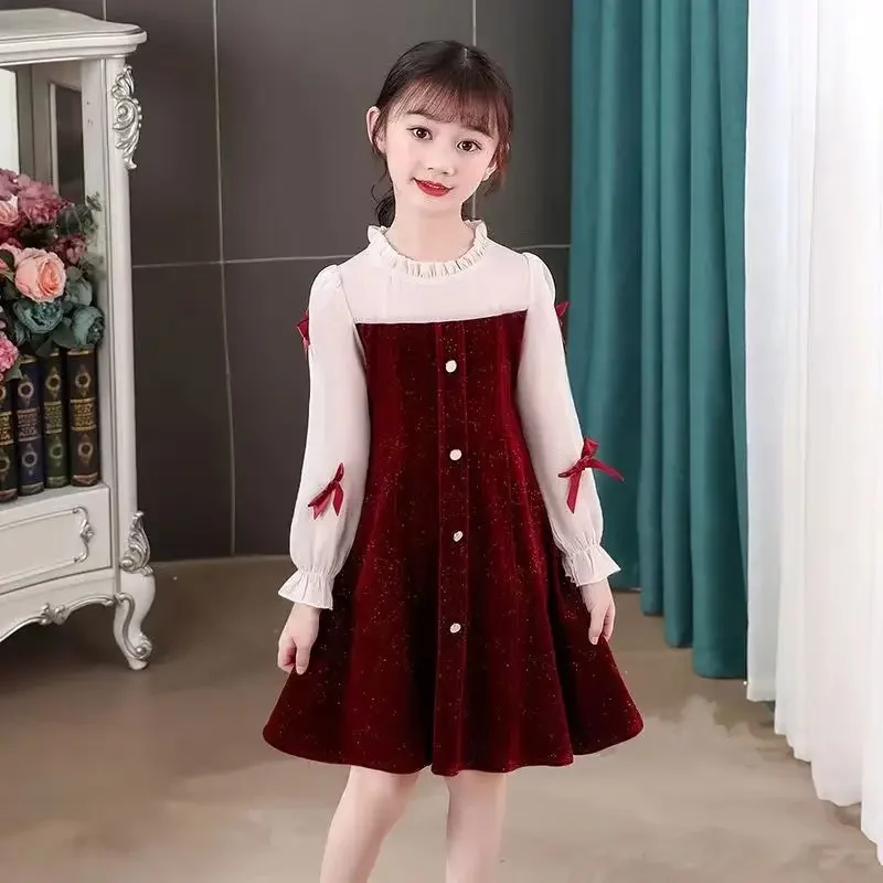 

Autumn Winter Elegant Fashion Harajuku Girls Princess Dress Kawaii Sweet Party Dress Long Sleeve Cute Patchwork Bow Dresses