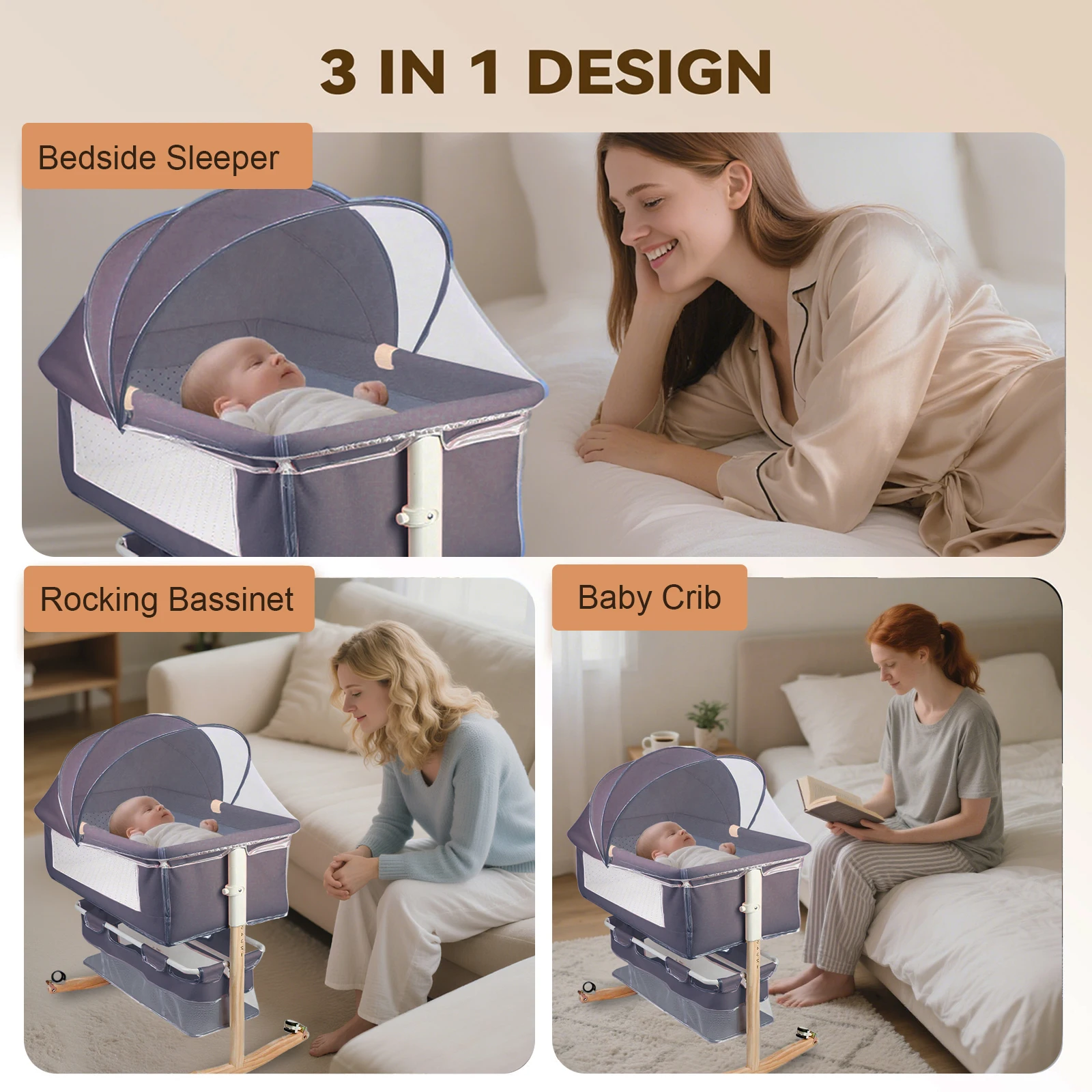 Cuna de bebé multifuncional con mosquitera, cama de guardería plegable con ajuste de altura, portátil de viaje para recién nacidos, niños y niñas