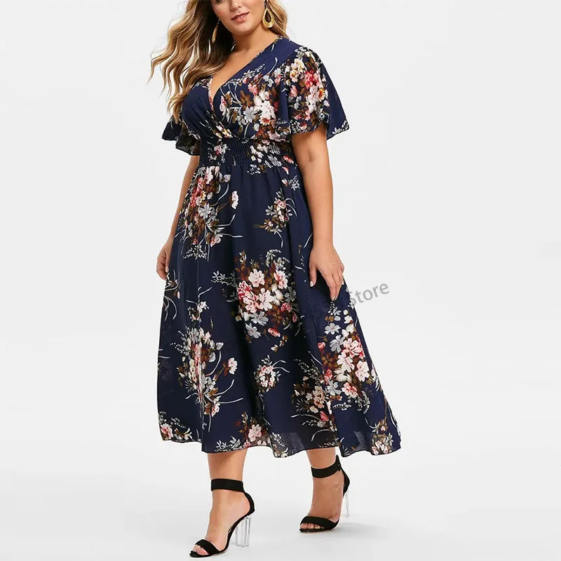 Losse Dames Bloemenjurk, Bohemian Oversized Pak 3xl, 4xl, 5xl, Geschikt Voor Strand En Zomer, 2024