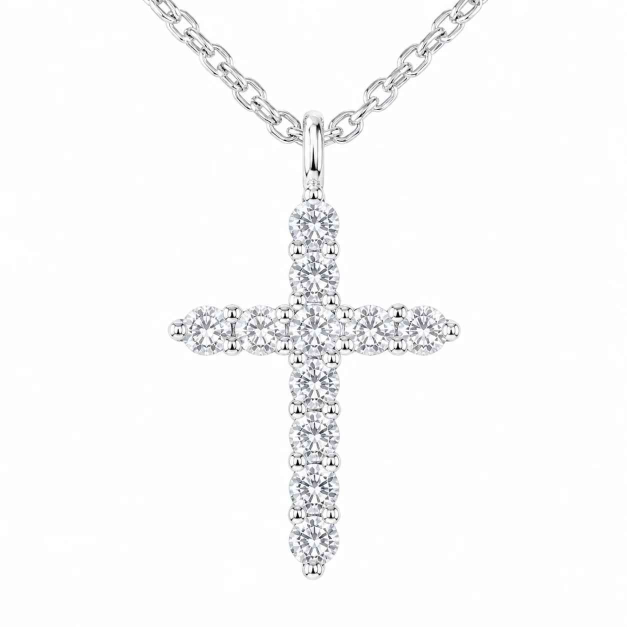 Copper cross pendant necklace with electroplated gold or silver finish • O-chain design • Rotatable crown motif • 41–50 cm adjus
