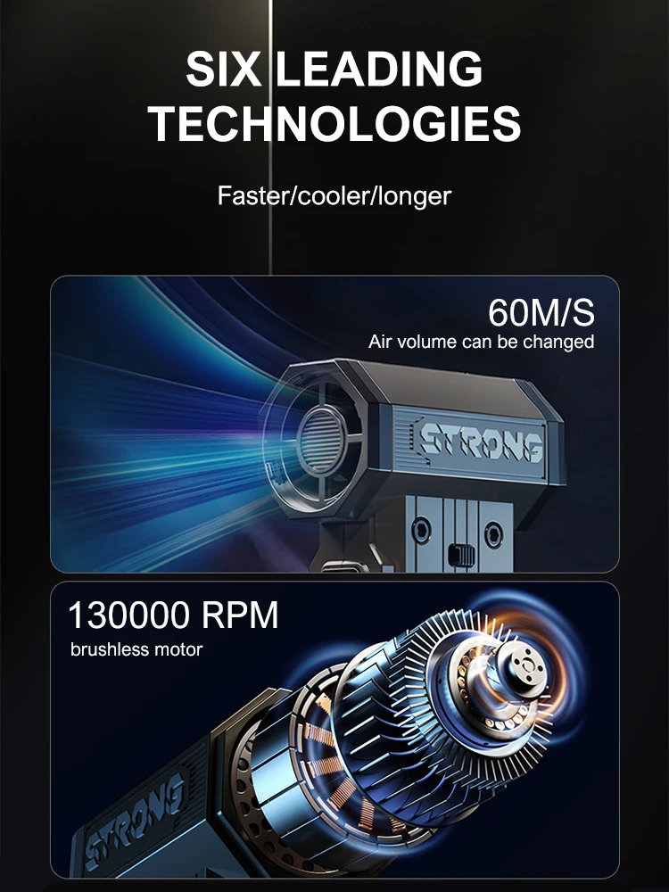 Turbo-Jet-Gebläse, 600.000 U/min, leistungsstarkes Luftgebläse, bürstenloser Motor, Turbo-Lüfter, Windgeschwindigkeit, 60 m/s, 8000 mAh, Souffleur-Luft-Puissant