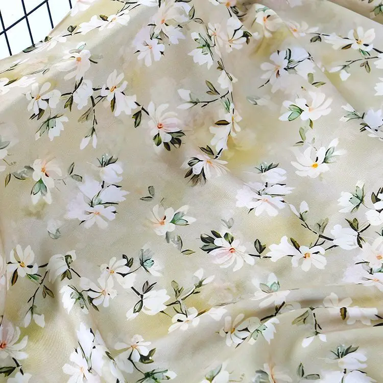 Thin Printed Floral Pattern Dresses Fabric Rayon By Meter for Skirts Cheongsam Sewing Flower Soft Textile Breathable Comfortable