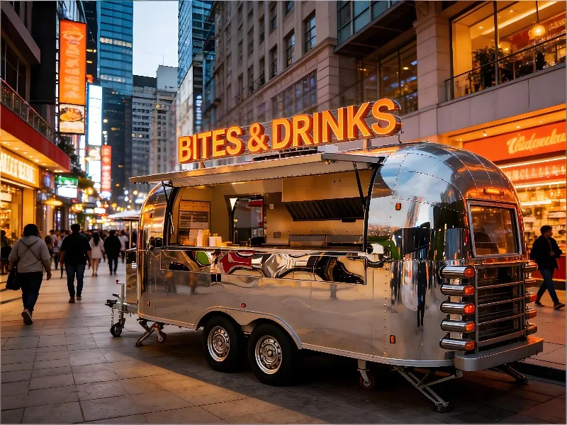 Heavy Duty Stainless Steel Concession Trailer Lease High Traffic Ready Dual Serving Windows For Event Companies Candy