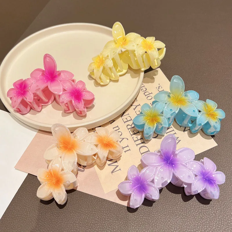 Fashion Gradient Egg Flower Hair Claws Clip Women Girls Sweet Acrylic Hairpins Summer Beach Hawaiian Headwear Hair Accessories