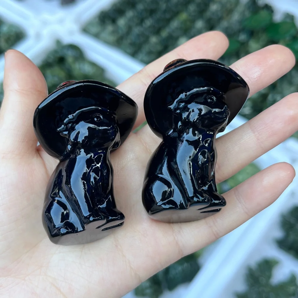 2pc Black Obsidian Wizard Cat Carving Reiki Healing Crystal Polished Natural Quartz Fengshui Energy Room Decor High-Quality Gift