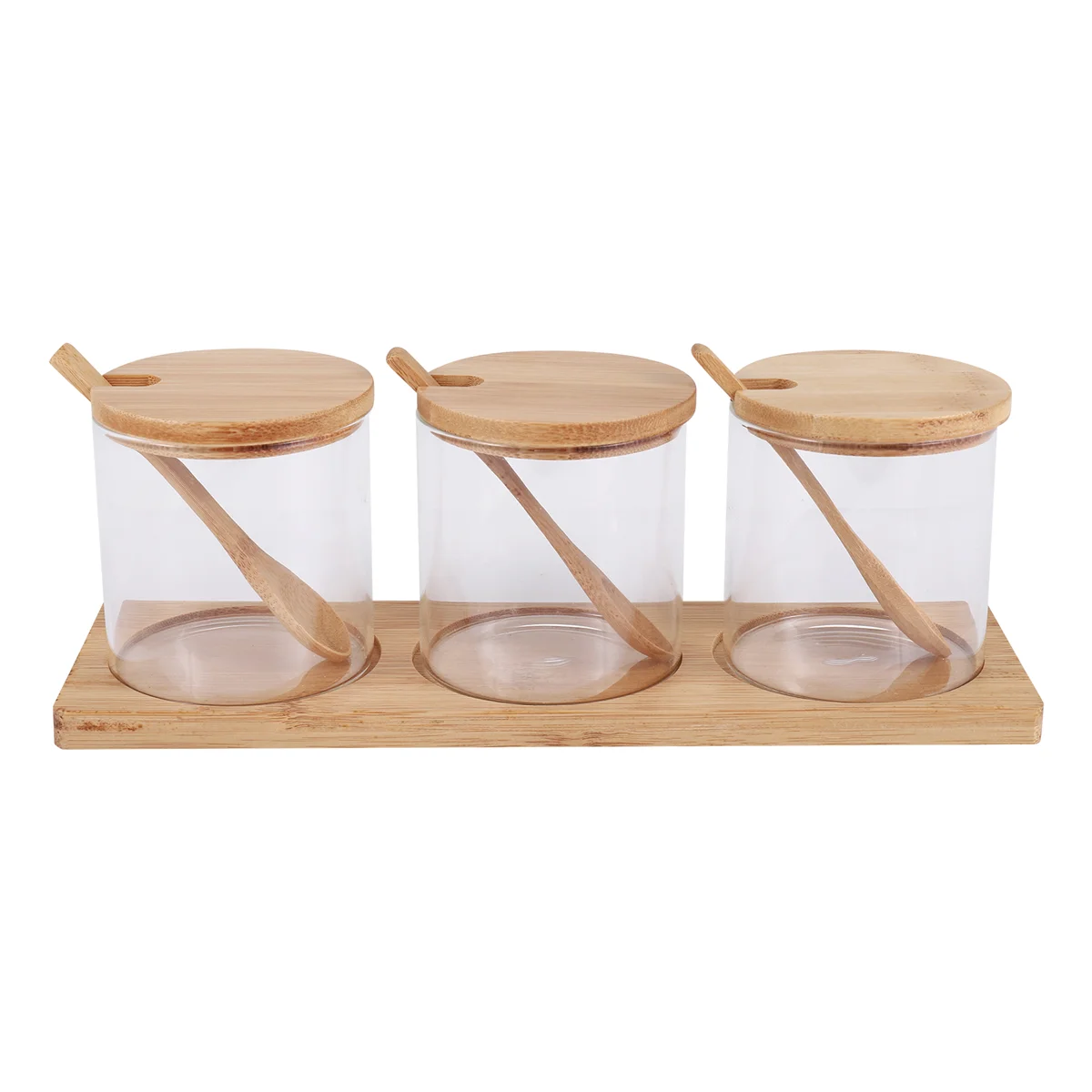 AT16 Condiment Jars with Lids and Spoons, Set of 3 Spice Jars Kitchen Transparent Condiment Salt Pepper Storage Containers