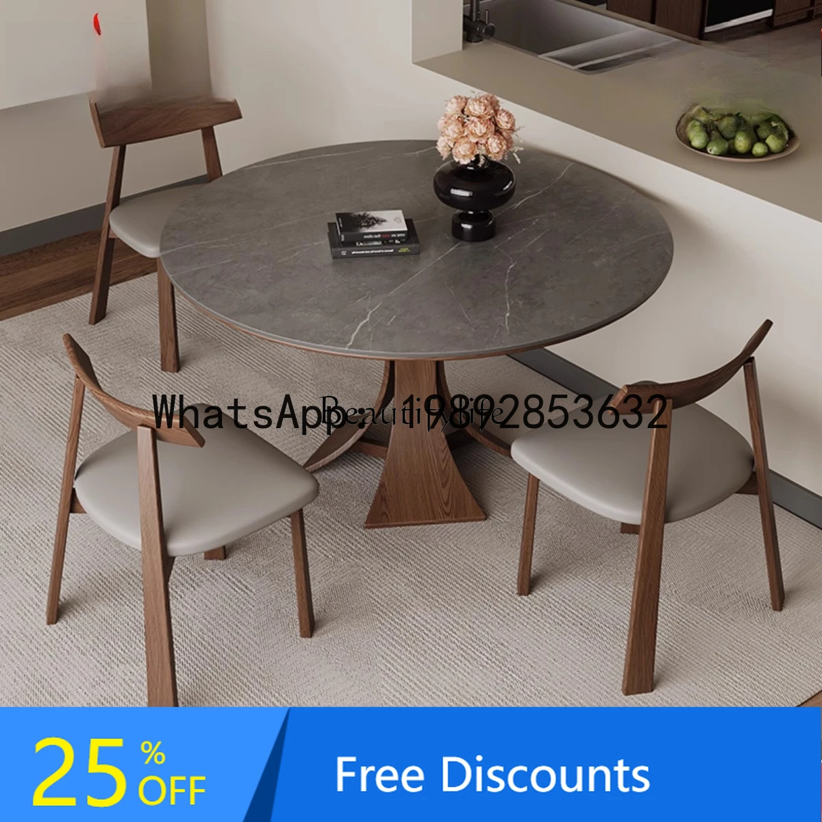 

Nordic solid wood rock slab dining table Modern simple household round negotiation table