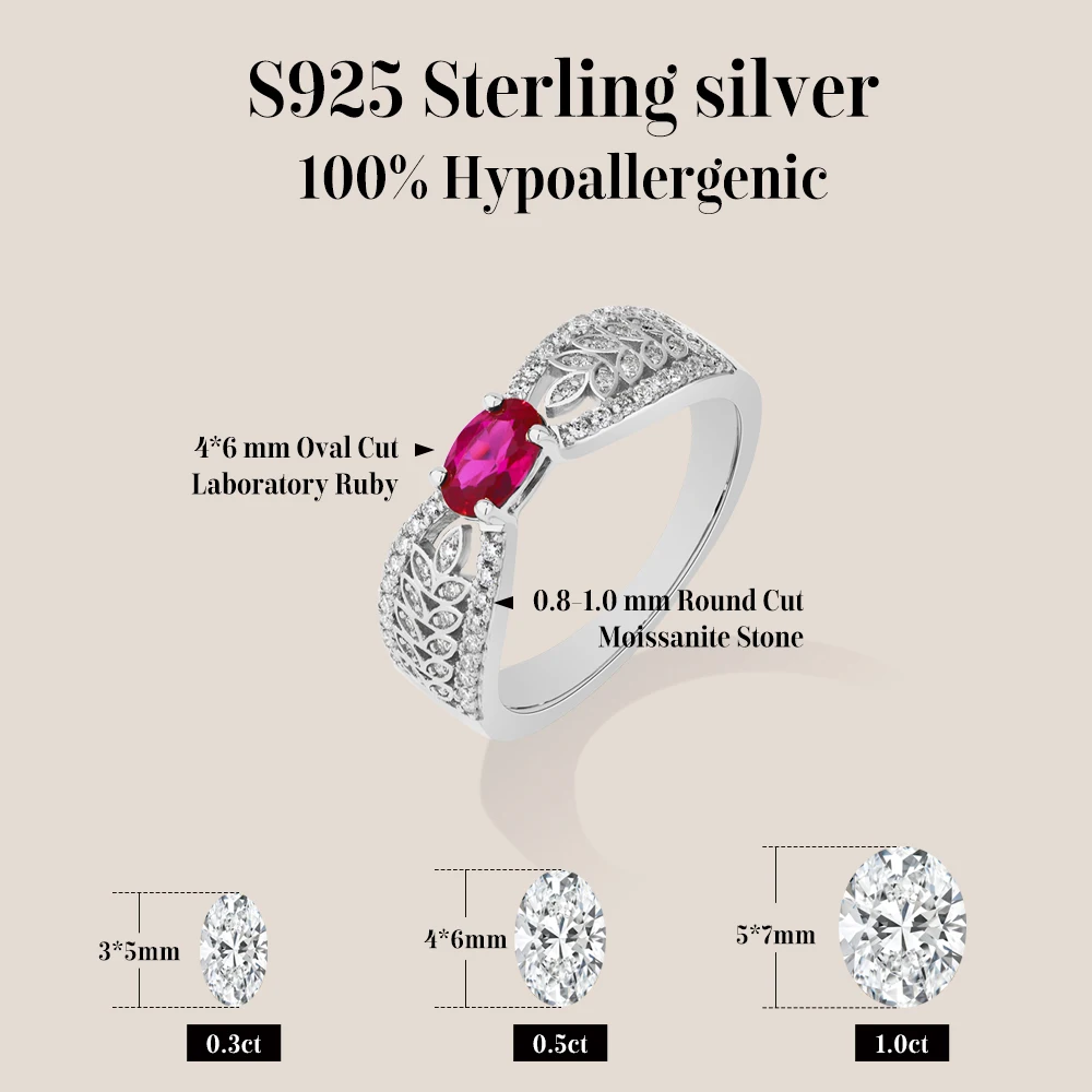 MINTYBOX Luxury Oval Lab Ruby Ring Inlaid Small Moissanite for Women S925 Sterling Silver Wedding Promise Ring Fine Jewelry Gift