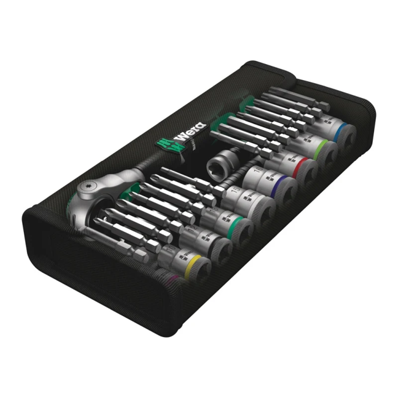 WERA 05004046001 8100 SB6 Zyklop Ratchet Socket Wrench Set Of 29 Pieces 3/8 Inch Set In Robust Textile Box