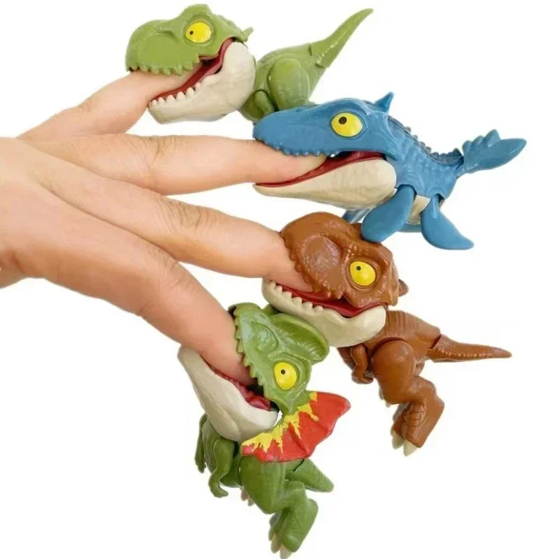 Creatieve Jurassic Vinger Dinosaurus Triceratops Tyrannosaurus Rex Kinderen Model Speelgoed Vinger Bijten Dinosaurus Interactief Speelgoed